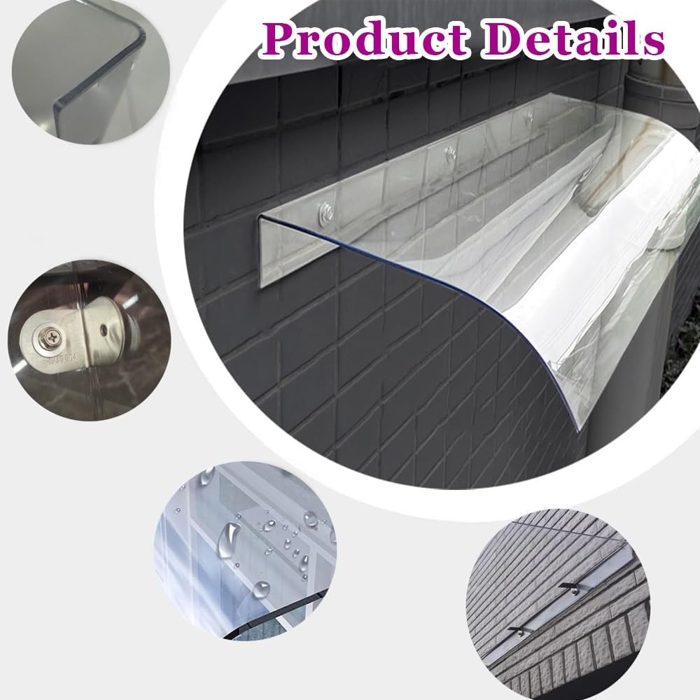 Auvent Voûté De Porte Et Fenêtres, Auvent De Porte D'Entrée Invisible | Marquise En Polycarbonate Transparent, Toit Abri Protection Contre La Pluie Et UV Pour Cour Garage(100x40cm/39.4x15.7in)