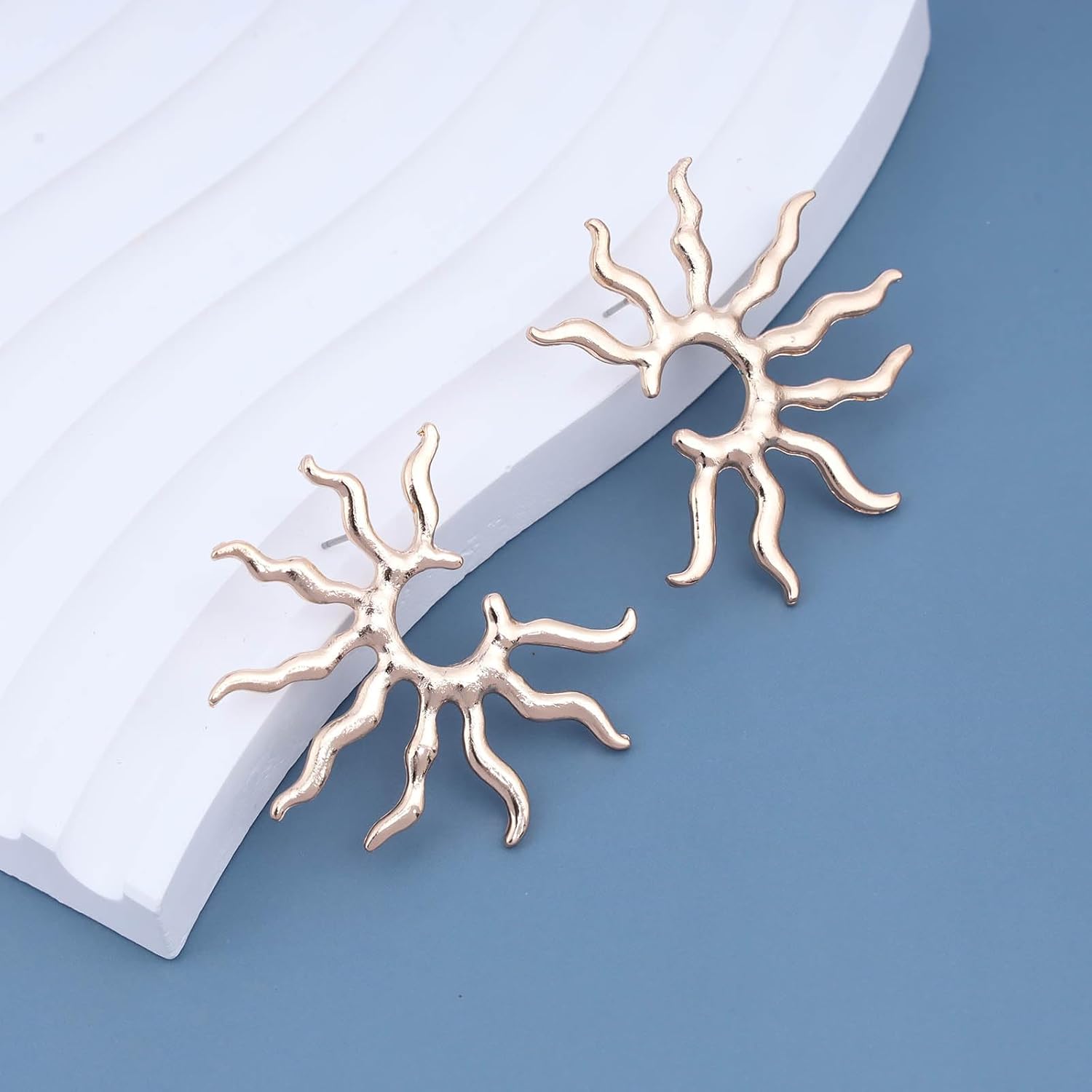 YienDoo Boho Sun Earrings Stud Gold Vintage Sunburst Dangle Earrings Big Sun Hoop Drop Earrings Statement Spike Earrings Minimalist Geometric Celestial Earrings Everyday Jewelry for Women - Image 5