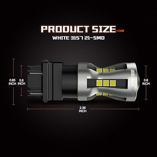 Miniatura 8 de SEALIGHT Bombilla LED para luz de marcha atrás, bombilla 3157 LED color blanco, 6000K 3000Lm súper brillante, luz de freno y estacionamiento
