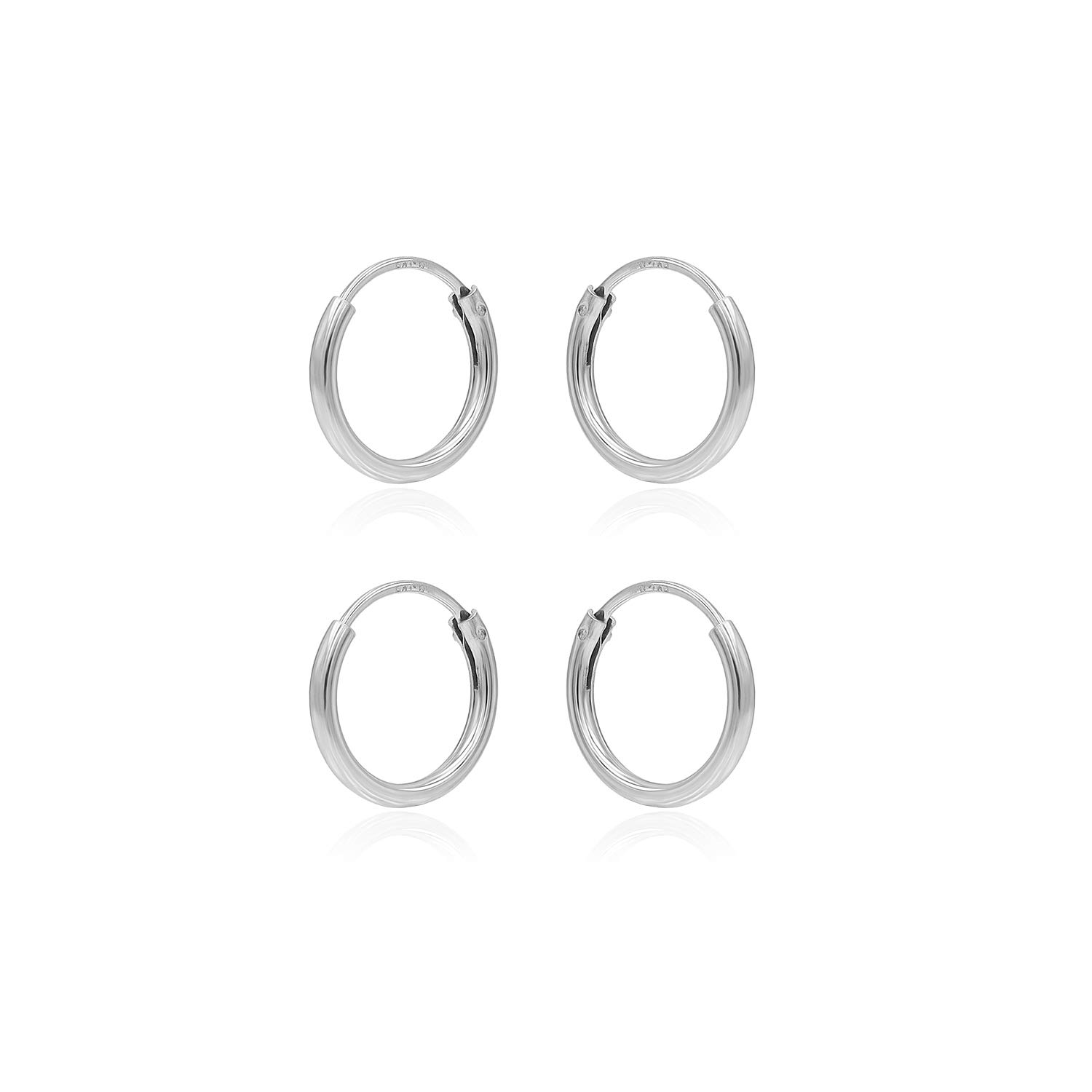 Sea of Ice925 Sterling Silver 10mm Small Round Endless Hoop Earrings for Women, Set of 2 Pairs