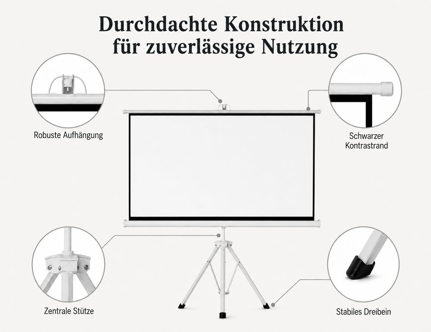 Beamer Leinwand mit Stativ,Tragbare Leinwand Beamer Outdoor 100 Zoll,Format 16:9 HD Faltbare mit Tragetasche für Haus Hinterhof Theater Nächte