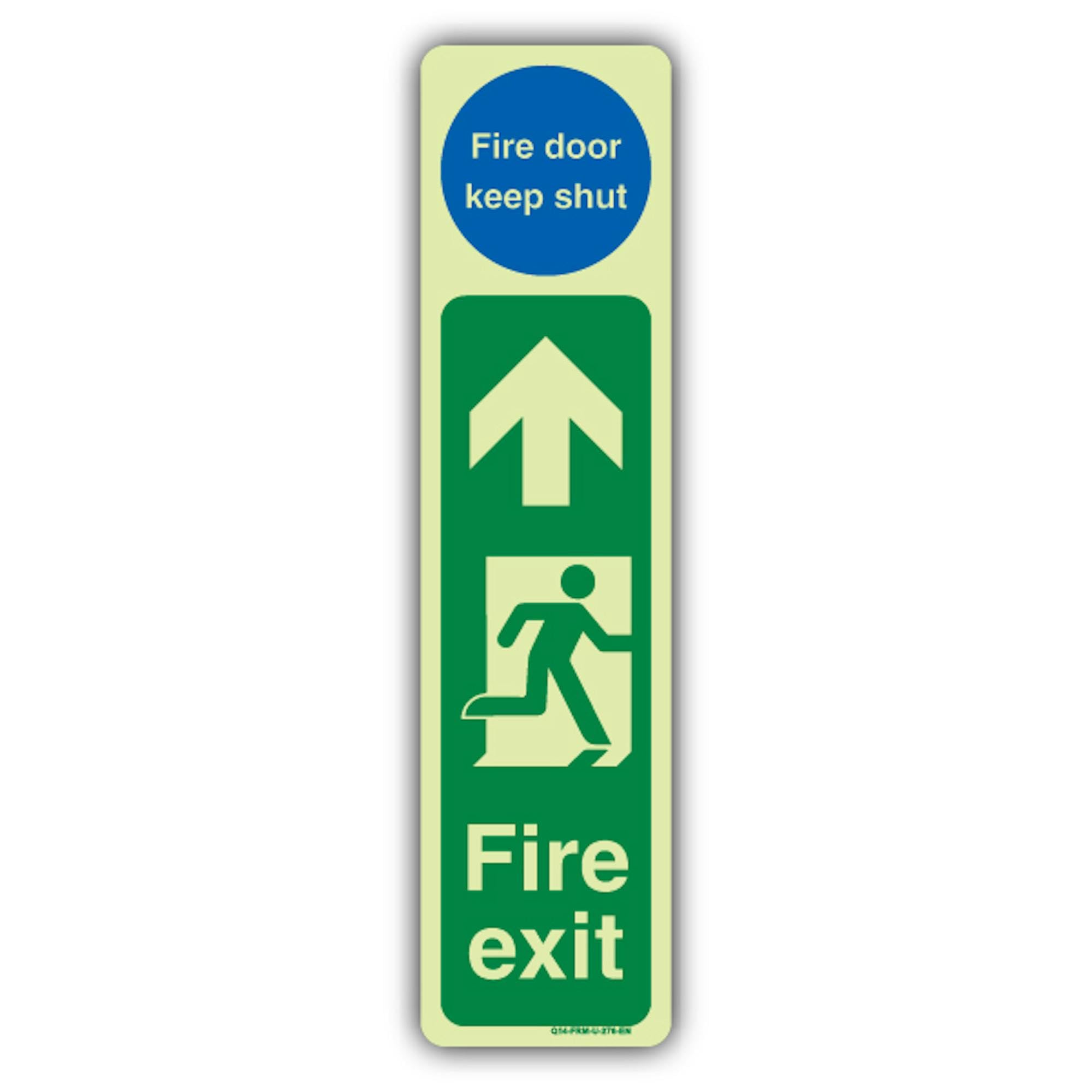 V Safety - Placa para puerta de salida de incendios que brilla en la oscuridad, señal de seguridad contra incendios, 150 x 600 mm, hecha de plástico rígido de triple brillo, señalización de seguridad
