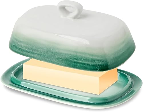 Hasense Mantequillera con tapa, soporte de mantequilla de cerámica con cubierta de asa, contenedor de mantequilla de 7.3 pulgadas para encimera,