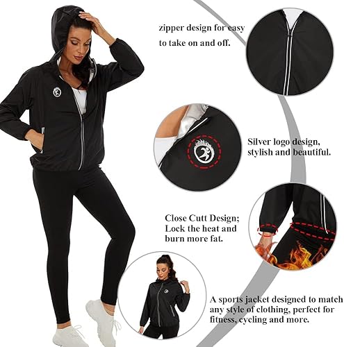 Miniatura 6 de SEXYWG Chaqueta de sauna para mujer, traje de sauna de manga larga con cremallera