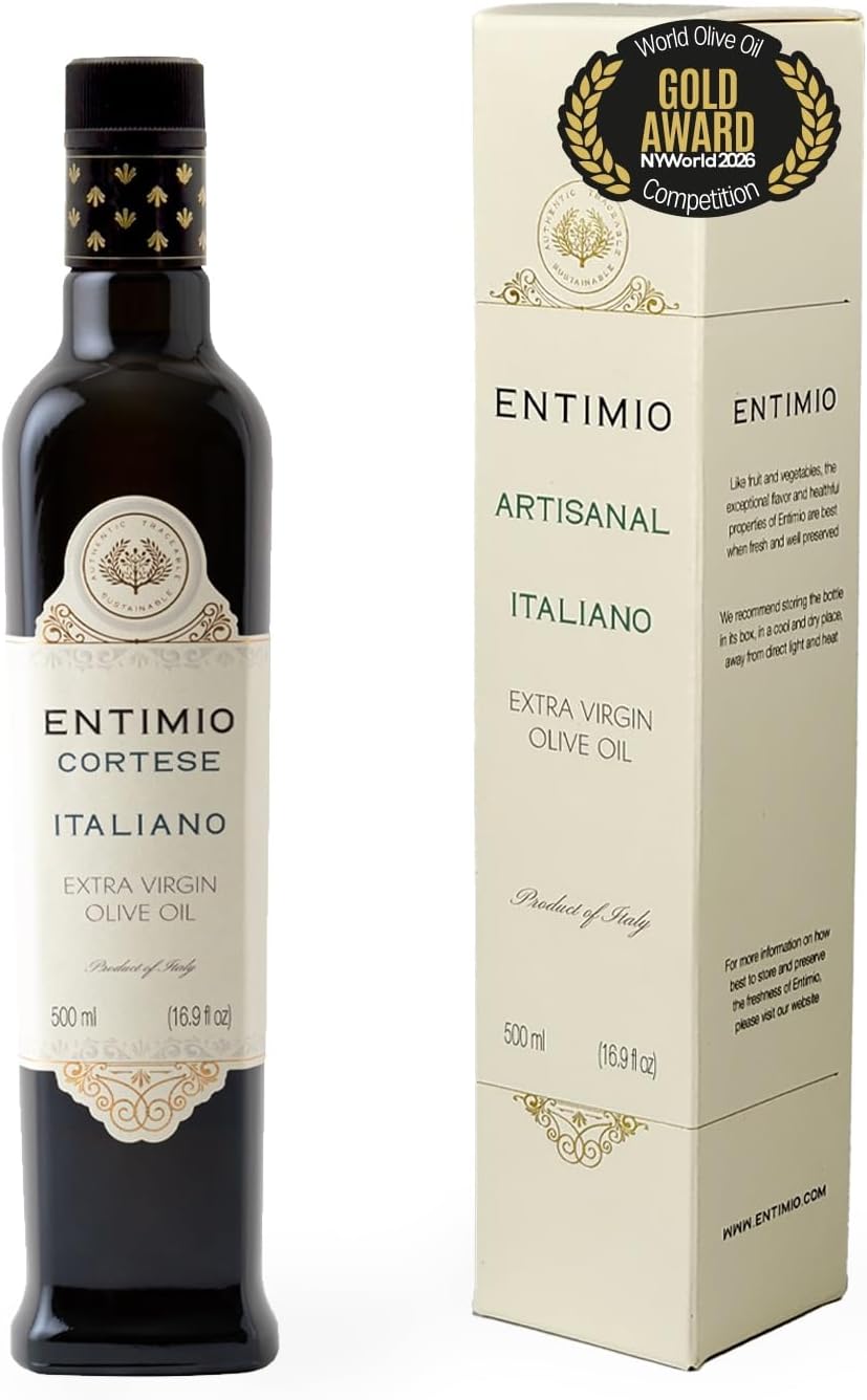 Entimio Cortese Organic Italian Extra Virgin Olive Oil from Italy, 800+ mg/kg High in Polyphenols, 2026 Gold Winner, Tuscany Early Harvest evoo, Cold Extracted, Lab Tested - 16.9 fl oz