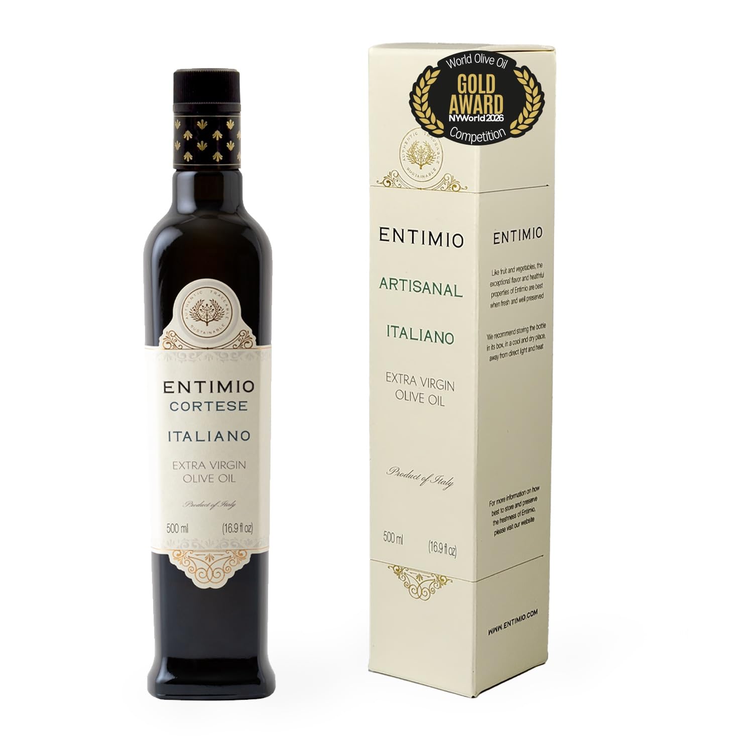 Entimio Cortese Organic Italian Extra Virgin Olive Oil from Italy, 800+ mg/kg High in Polyphenols, 2026 Gold Winner, Tuscany Early Harvest evoo, Cold Extracted, Lab Tested - 16.9 fl oz