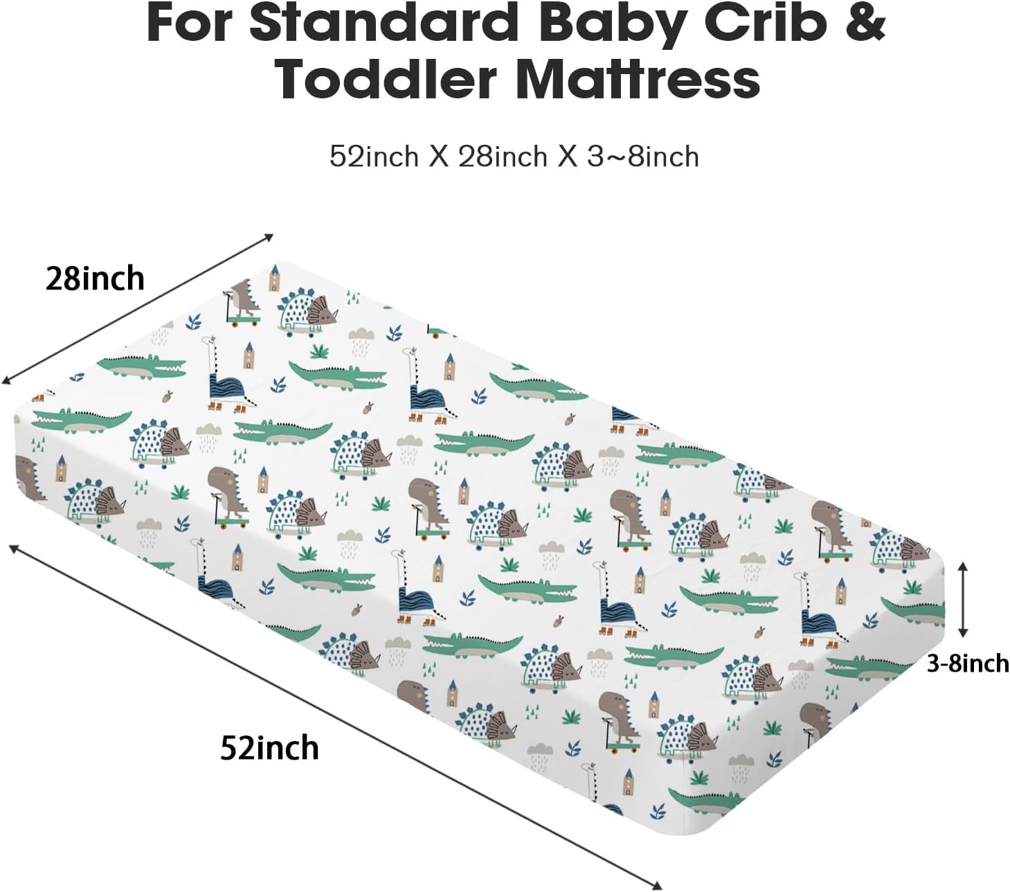 Little Grape Land Crib Sheets 4 Pack for Boys and Girls, Baby Neutral Crib Fitted Sheets for Standard Crib & Toddler Mattress, Super Soft Breathable Fitted Crib Sheet Set, Truck & Alligator