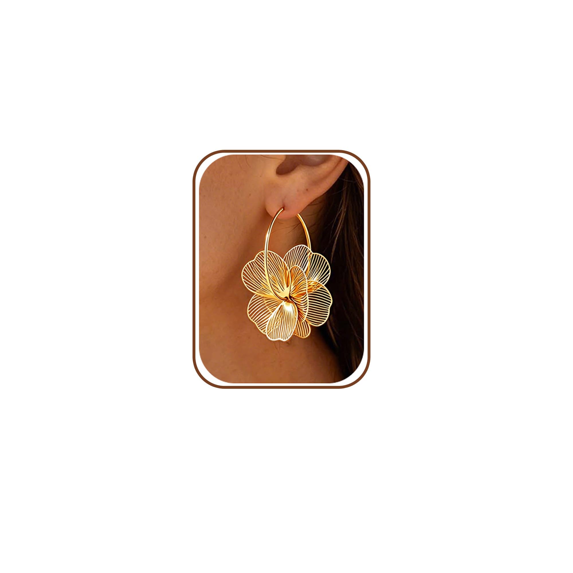 Gold Flower Dangle Earrings for Women Trendy Statement Hoop Earring Jewelry | Hypoallergenic Silver Earrings Set for Sensitive Ears Non Tarnish Lightweight Floral Hoop Earring