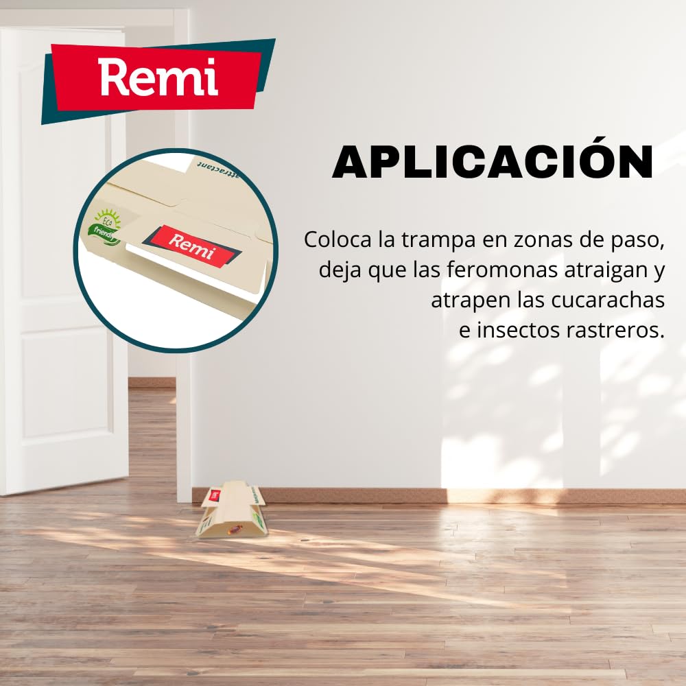 Remi Hogar Trampas para Cucarachas XL | Adhesivas con feromona Natural sin pesticidas | Totalmente ecológica para Eliminar cucarachas Profesional | Trampas Insectos Rastreros | Fácil instalación