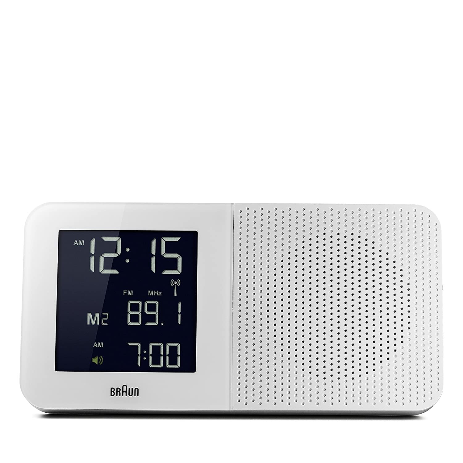 Digitaler multiregionaler Funkwecker von Braun mit FM-/AM-Radio, negatives LC-Display, Schnelleinstellfunktion, Alarmfunktion, in Weiß, Modell BNC010WH-RC