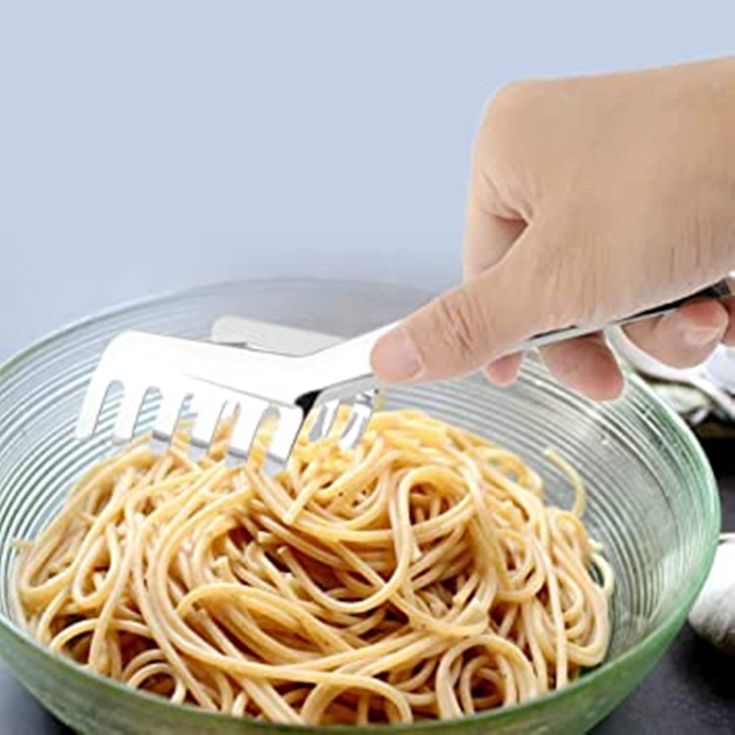 Snowpearl Stainless Steel Noodles Tong | Spaghetti Tong | Pasta Tong | Macaroni Spaghetti Tong | Serving Tongs | Comb Shaped, 20 cm, Silver 2