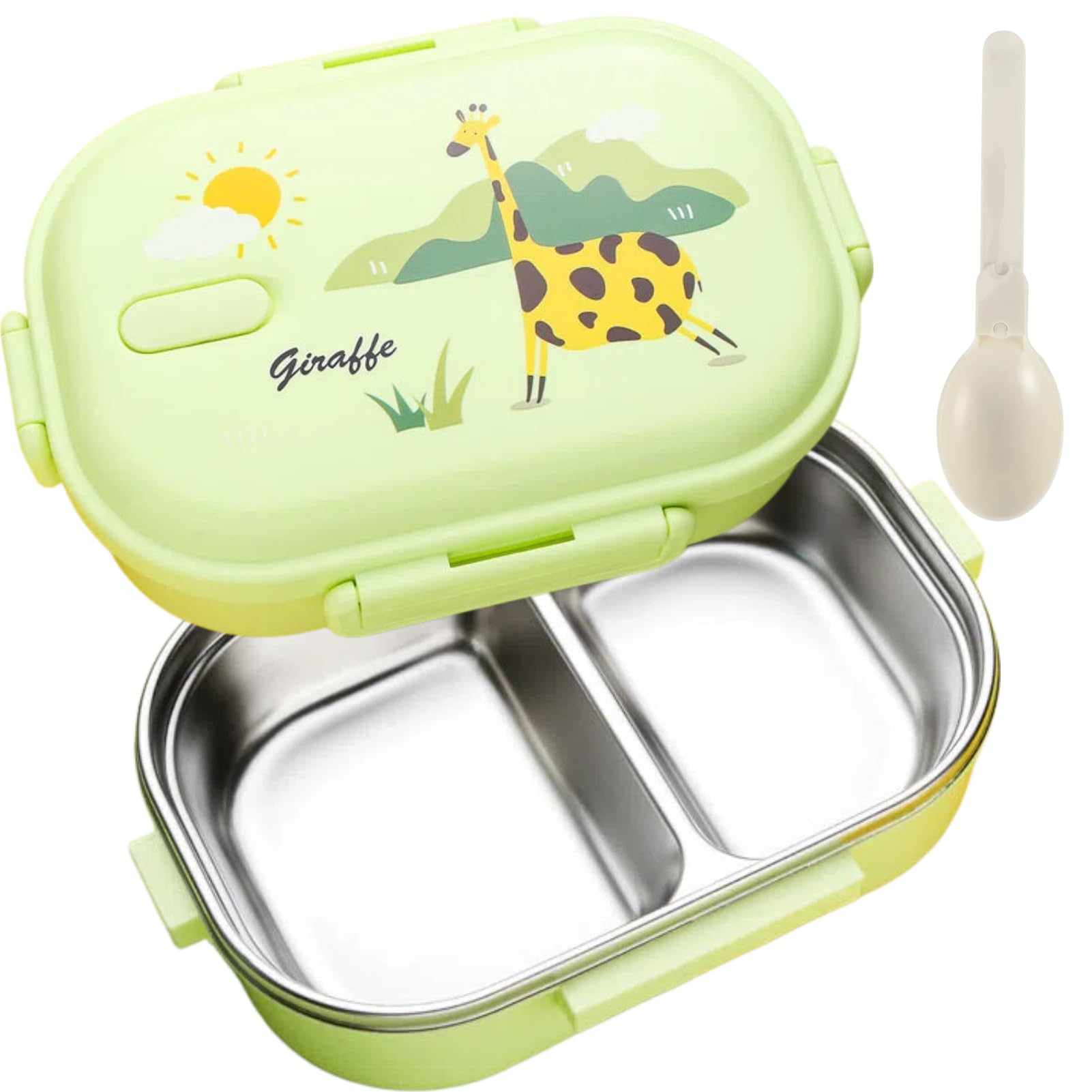 Bento Lunch Box, 720ml Food Lunch Containers for Kids Adult, Spoon, Green
