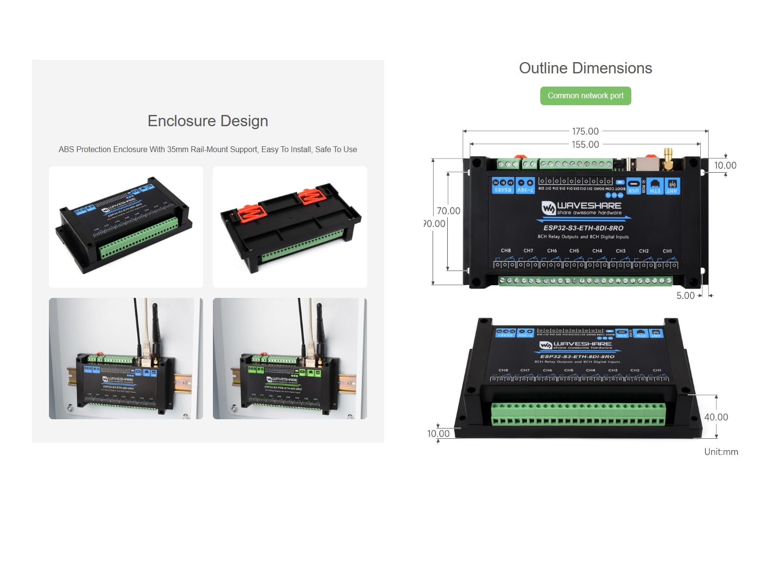 Waveshare Industrial 8-Channel ESP32-S3 WiFi Relay Module Based on ESP32-S3,with Poe Function,Supports RS485 And Bluetooth/WiFi Remote Control,with Multiple Isolation Protection Circuits