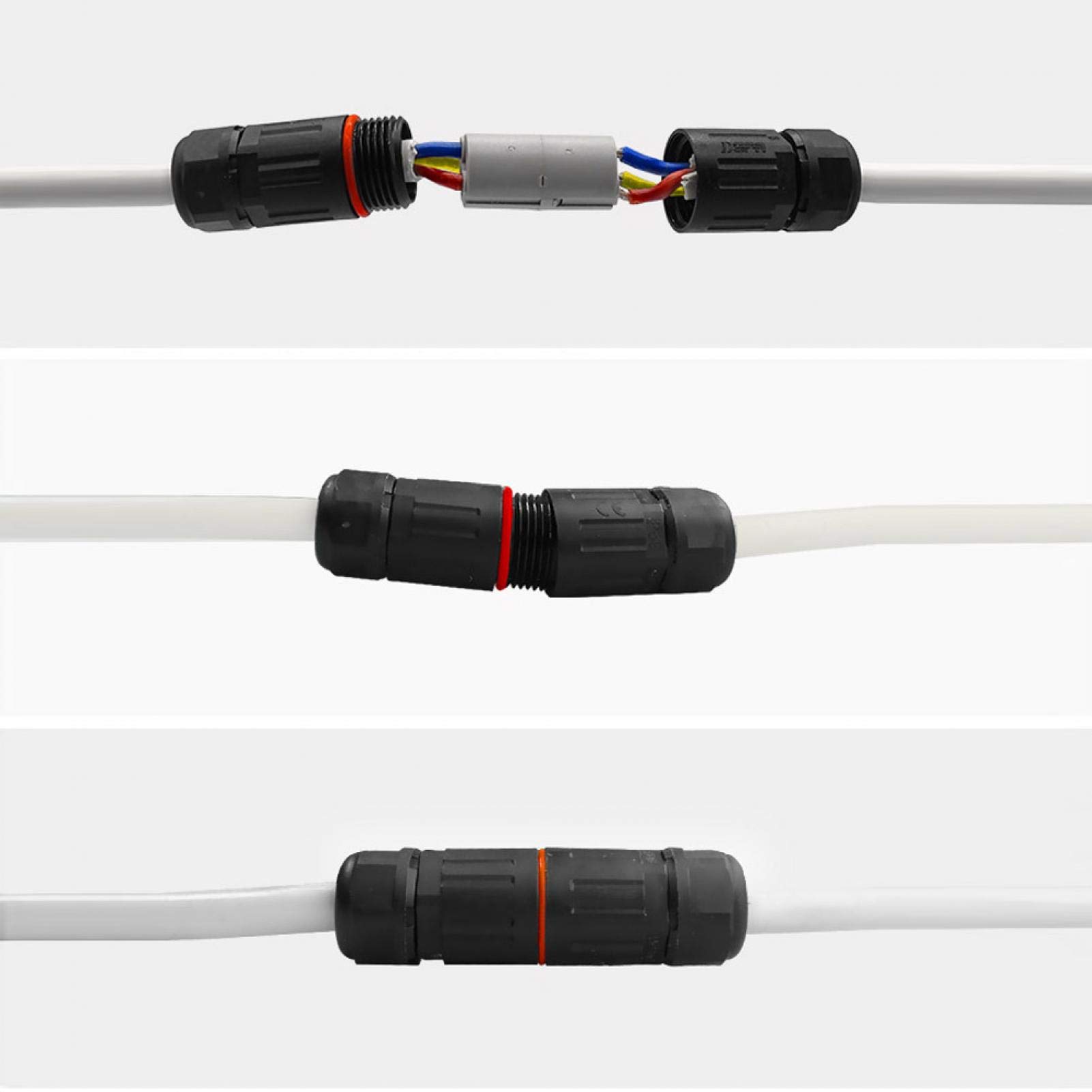 ASHATA Connettore Elettrico Impermeabile da 10 Pezzi a 3 Pin, 14〜30AWG Connettore per Cavo Elettrico Impermeabile IP68 Presa per Presa Esterna