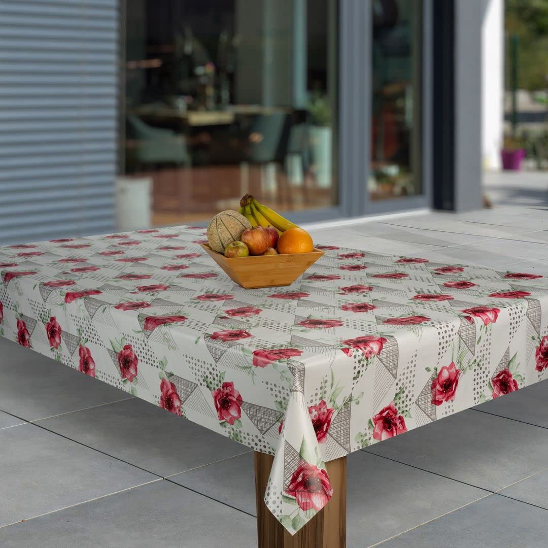 laro Wachstuch-Tischdecke Abwaschbar Wachstischdecke PVC Plastik-Tischdecken Eckig Meterware Abwischbar, Muster:Rose Rot Braun, Größe:140x500