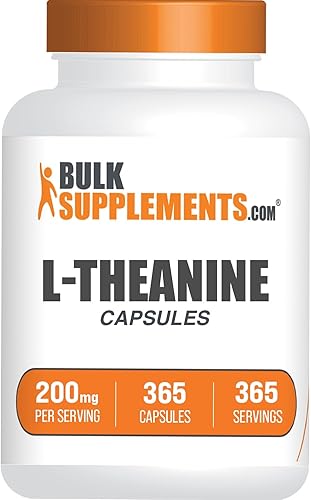 BulkSupplements.com Cápsulas de L-Teanina - L-Teanina 200mg, Suplemento de Aminoácidos - Sin Gluten, 1 Cápsula por Porción, 365 Unidades (Paquete de