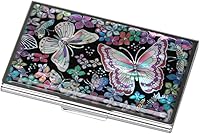 Vista 20 de Tarjetero negro de nácar para tarjetas de visita con bolsillo con bloqueo RFID, tarjeta de identificación de crédito, tarjetero de metal de acero