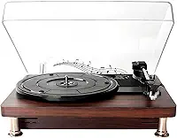 Vitrola Toca Disco Vinil Automático com Transmissão Correia Tocador Vintage Audiotecnica Velocidades 33/45 RPM Vitrola Retro Bluetooth Alto-Falante Estéreo Audio Technica Reprodução Vinil 3 Velocidad