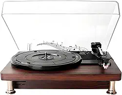 Vitrola Toca Disco Vinil Automático com Transmissão Correia Tocador Vintage Audiotecnica Velocidades 33/45 RPM Vitrola Retro Bluetooth Alto-Falante Estéreo Audio Technica Reprodução Vinil 3 Velocidad