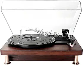 Vitrola Toca Disco Vinil Automático com Transmissão Correia Tocador Vintage Audiotecnica Velocidades 33/45 RPM Vitrola Retro Bluetooth Alto-Falante Estéreo Audio Technica Reprodução Vinil 3 Velocidad