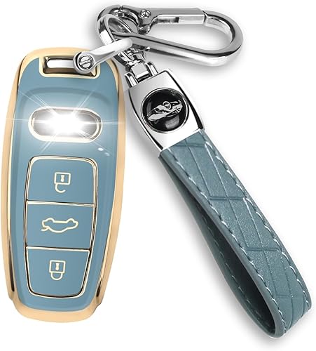 QBUC Funda para llavero Audi con llavero, compatible con llave inteligente Audi A3 A6 A7 A8 Q7 Q8 E-Tron S3 S6 S7 SQ7 SQ8 RS6 RS7 A6L