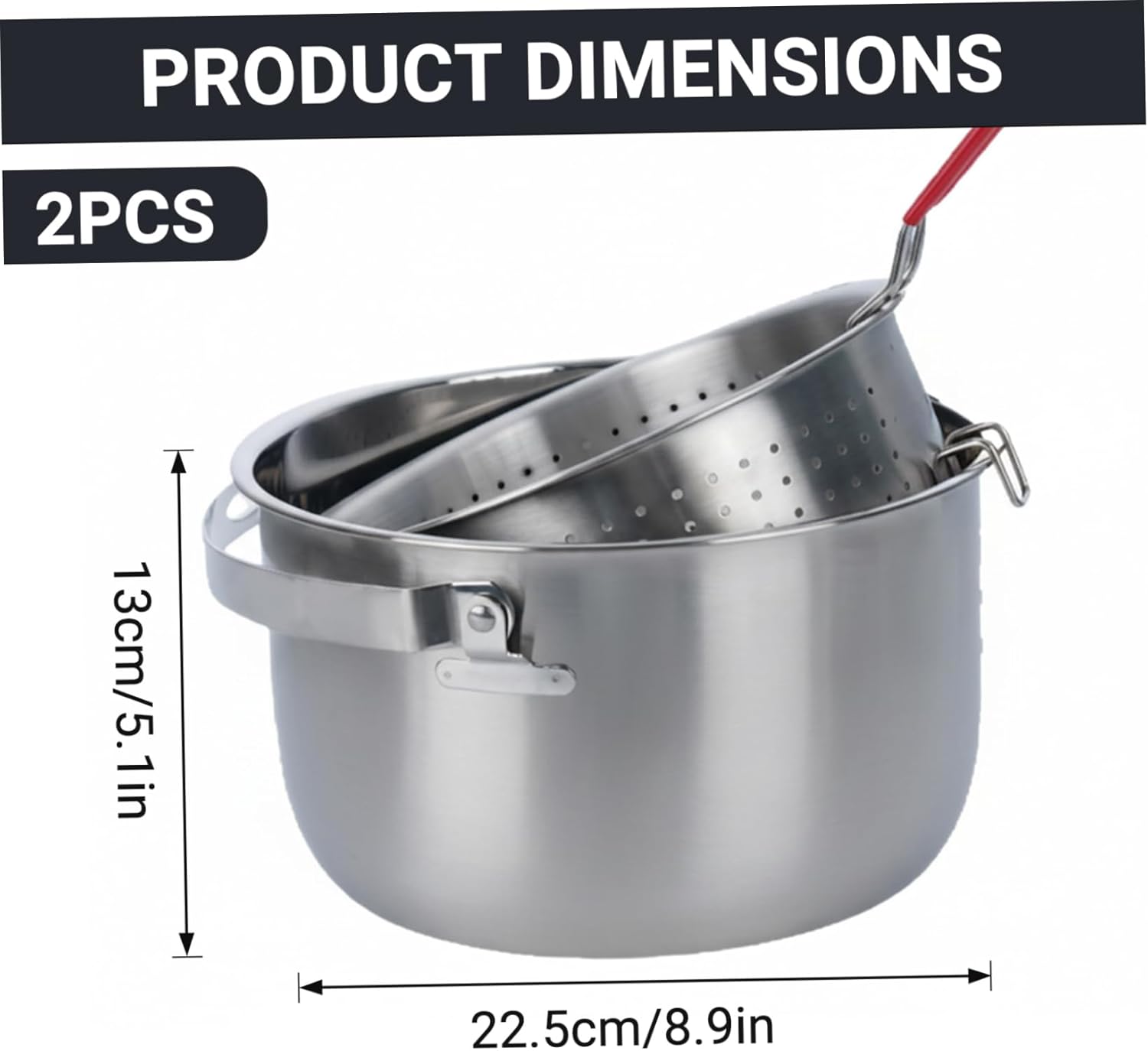 Small Fryer with Basket Stainless Steel Fryer Pot with Basket - 2.4L Pot with Heat-Resistant Handle for Fish, Chicken Wing & Outdoor Gatherings