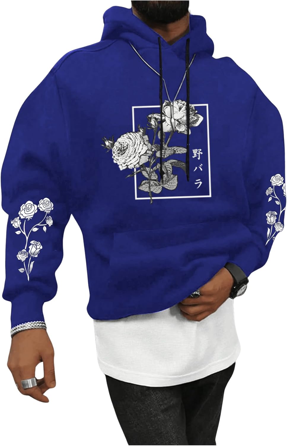 SOLY HUX Men's Floral Print Casual Graphic Hoodies Drawstring Long Sleeve Pullover Sweatshirt - Image 5