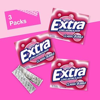 EXTRA Classic Bubble Sugar Free Chewing Gum, 15 Sticks (3 Pack)