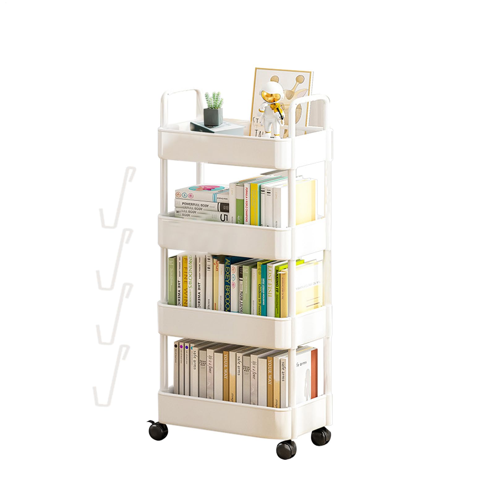 Carrello di rotolamento 'organizzatore di utility - Scaffale di stoccaggio | mobile, snack a più livello | 3 Porta laminatoio da 4 con ganci a ruote per la configurazione delle forniture per