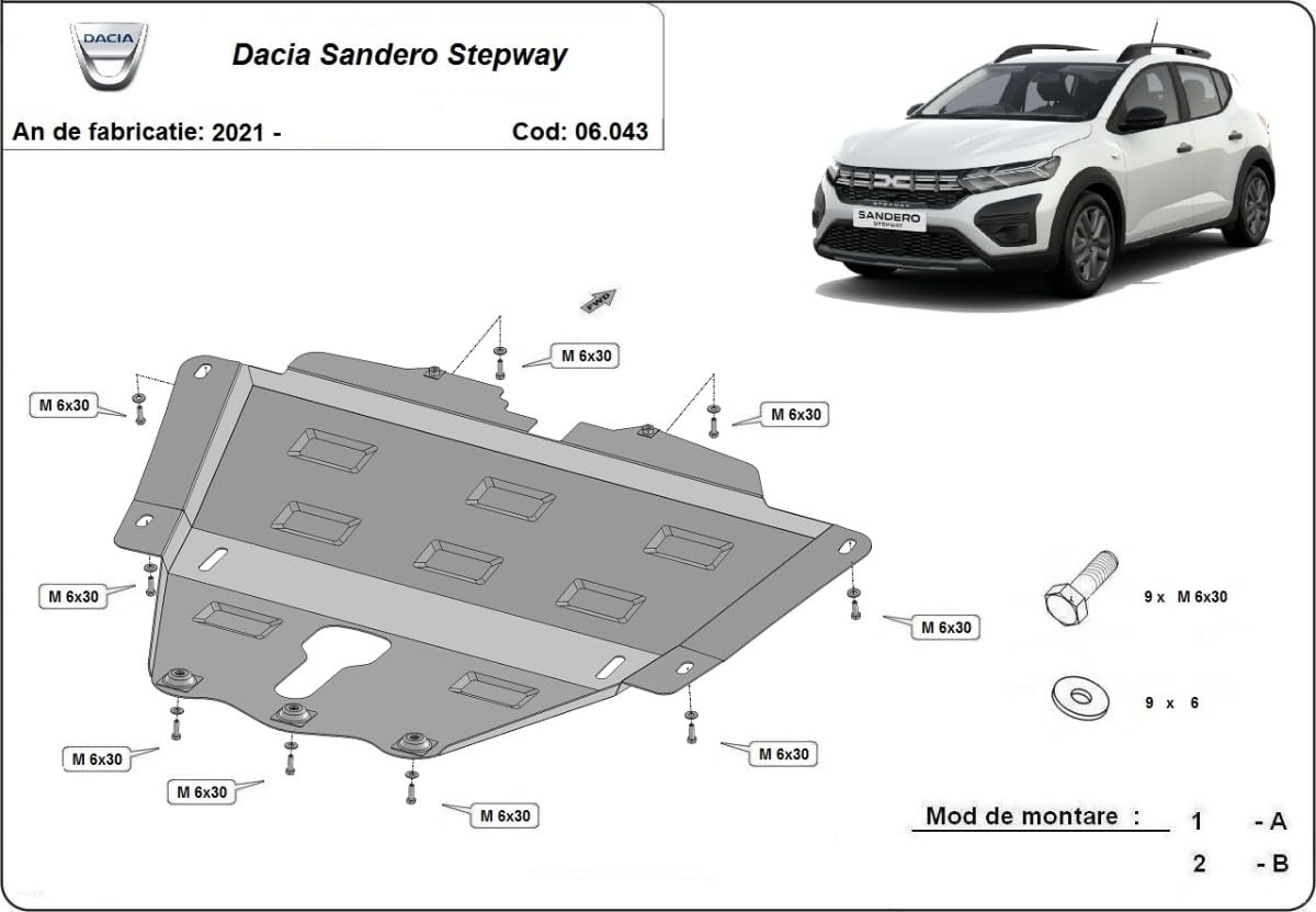 Protezione sottoscocca motore in acciaio compatibile con Dacia Sandero Stepway (2021-2025)