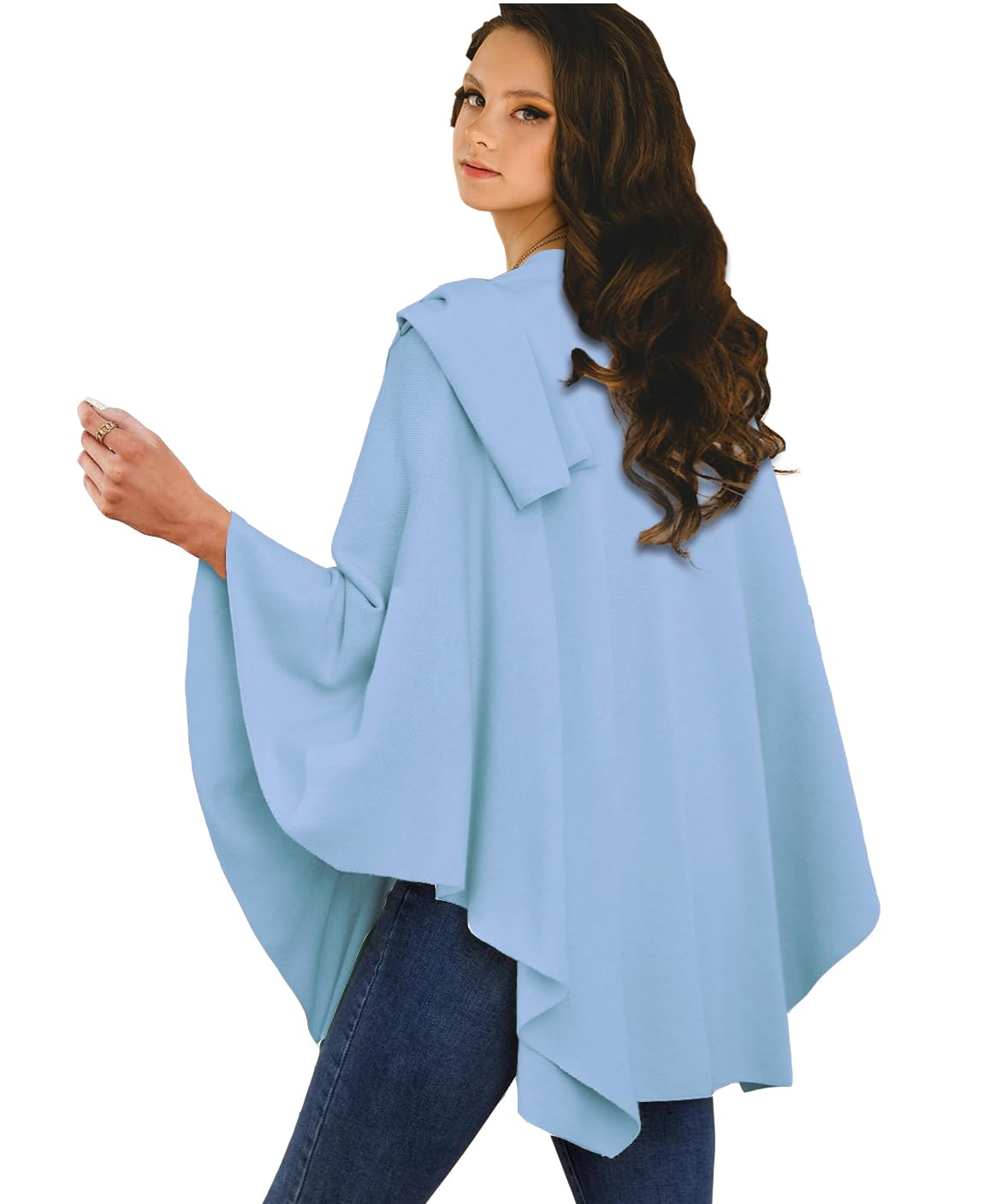 Shmily Girl Poncho en Tricot pour Femme, Poncho Châle Wrap Finement drapé tricoté Cape Doux Cardigan écharpe croisée Devant pour Femmes