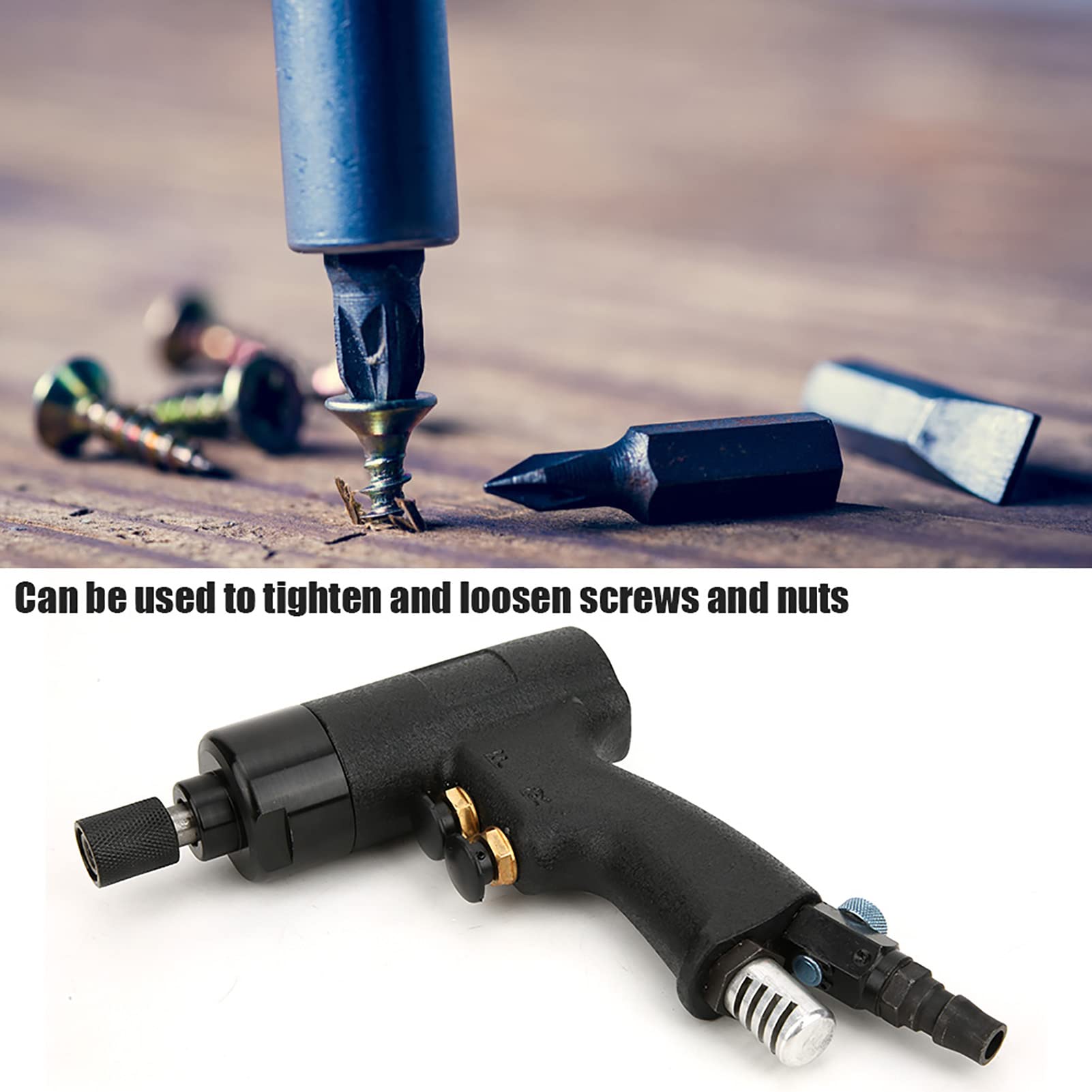 ViaGasaFamido Destornillador Neumático, Destornillador Neumático de Material de Aleación para un Montaje Eficiente de Muebles, Velocidad sin Carga de 8500 Rpm, Capacidad de Perno M4-M6