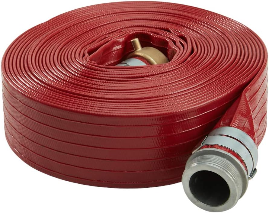 Red 1 1/2" x 50' Medium Duty PVC Lay Flat Discharge Hose and Backwash Hose