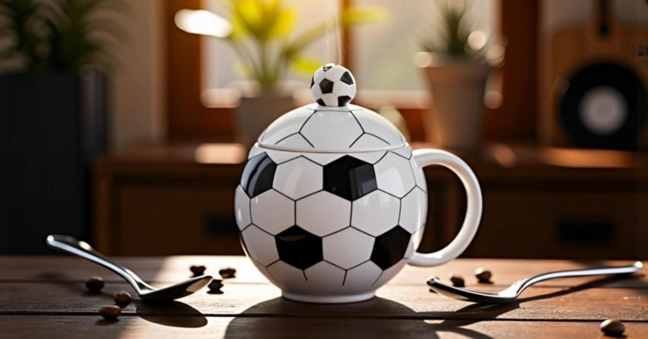 Taza cerámica fútbol 13.5 oz blanca diseño fútbol miniatura 7