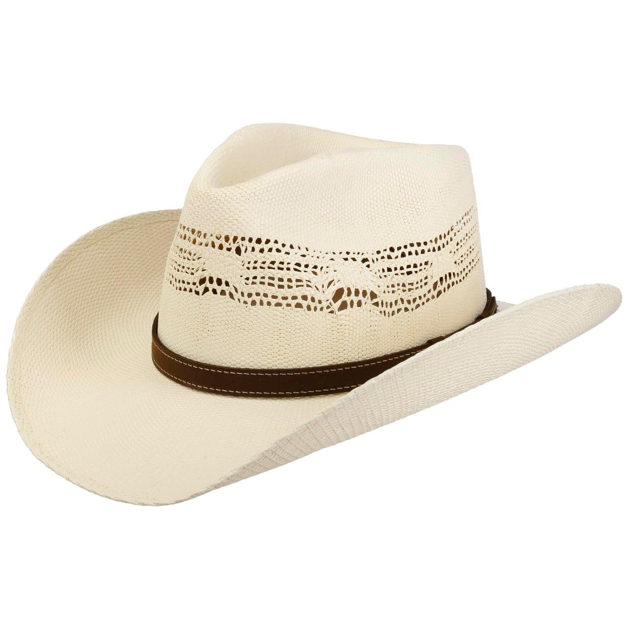 Stetson Western Vented Toyo Hat Leather Band Unisex Summer Cream White