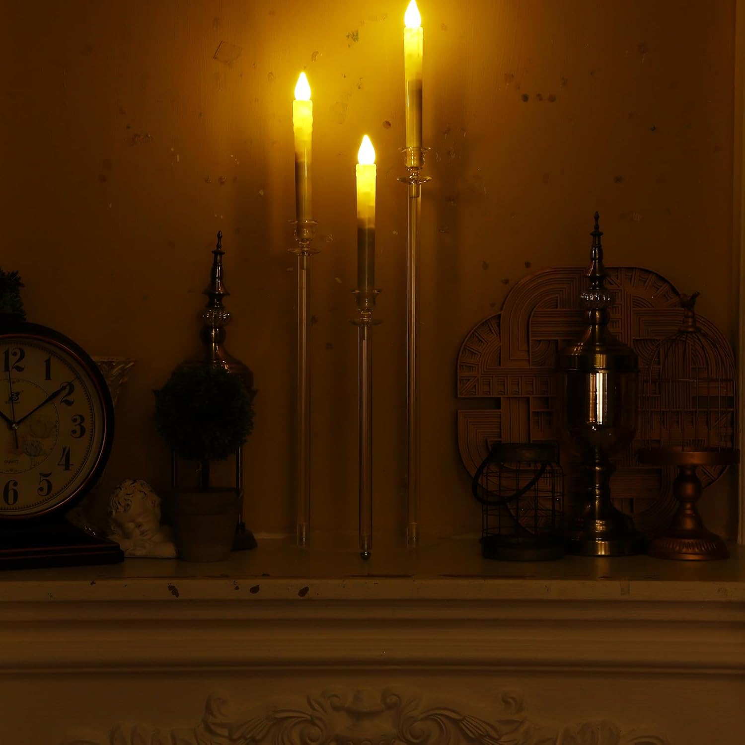 Layhit 6 Set Wedding 3 Arm Acrylic Candelabra Table Centerpiece 38.6" Clear Tall Floor Candle Holder with Shade Pillar Taper Stand for Dining Party Anniversary Birthday Easter Fit 0.87 LED Candle