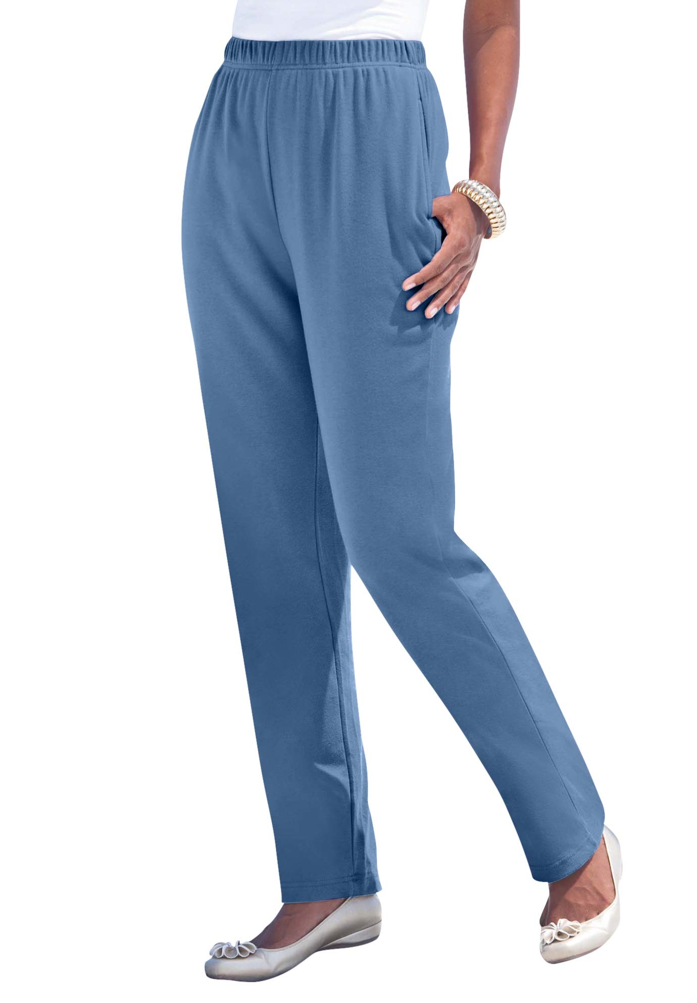 Roamans Womens Plus Size Straight Leg Soft Knit Pull On Pant - S Dusty Indigo