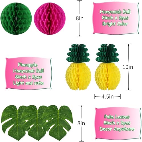 Miniatura 3 de Decoraciones de fiesta hawaiana, suministros de fiesta de cumpleaños tropical, flamenco y hojas de palma, pancartas de papel de seda, bola de panal