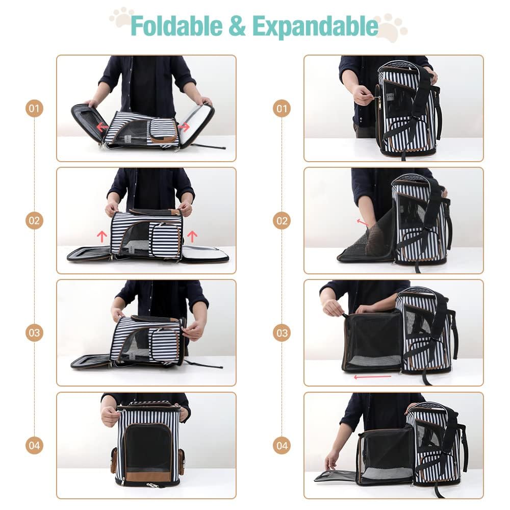 Lekesky Sac à dos extensible pour chat – Sac à dos portable respirant pour chats et chiens de taille moyenne et petite, pliable, avec laisse intérieure anti-fugue et tapis pour animaux de compagnie,