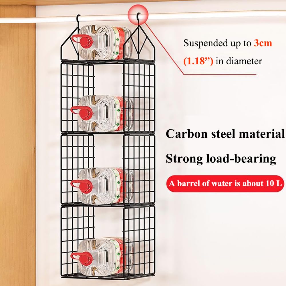 Organiseur de placard à suspendre, 5 étagères de rangement en métal, étagères de placard pliables à suspendre, rangement polyvalent pour vêtements, sacs à main, noir