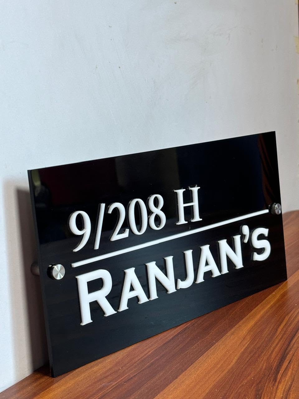 Customize Black Name Plate for Flat/Home Lazer Cut White Acrylic Letter Size(12x6) inch Horizontal Line. — Amazon image 2