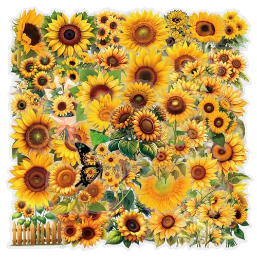 60Pcs Sunflower Stickers Transparent Sunflower PET Sticker