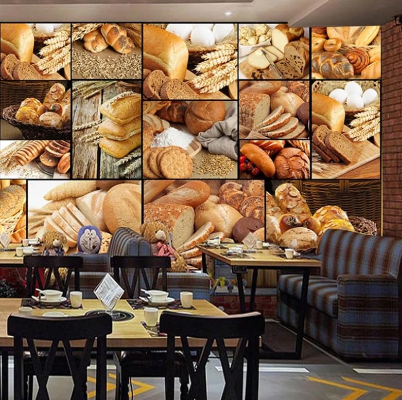 Papier peint 3D pain et lait pour décorer un café cocooning au style européen 350x256 cm