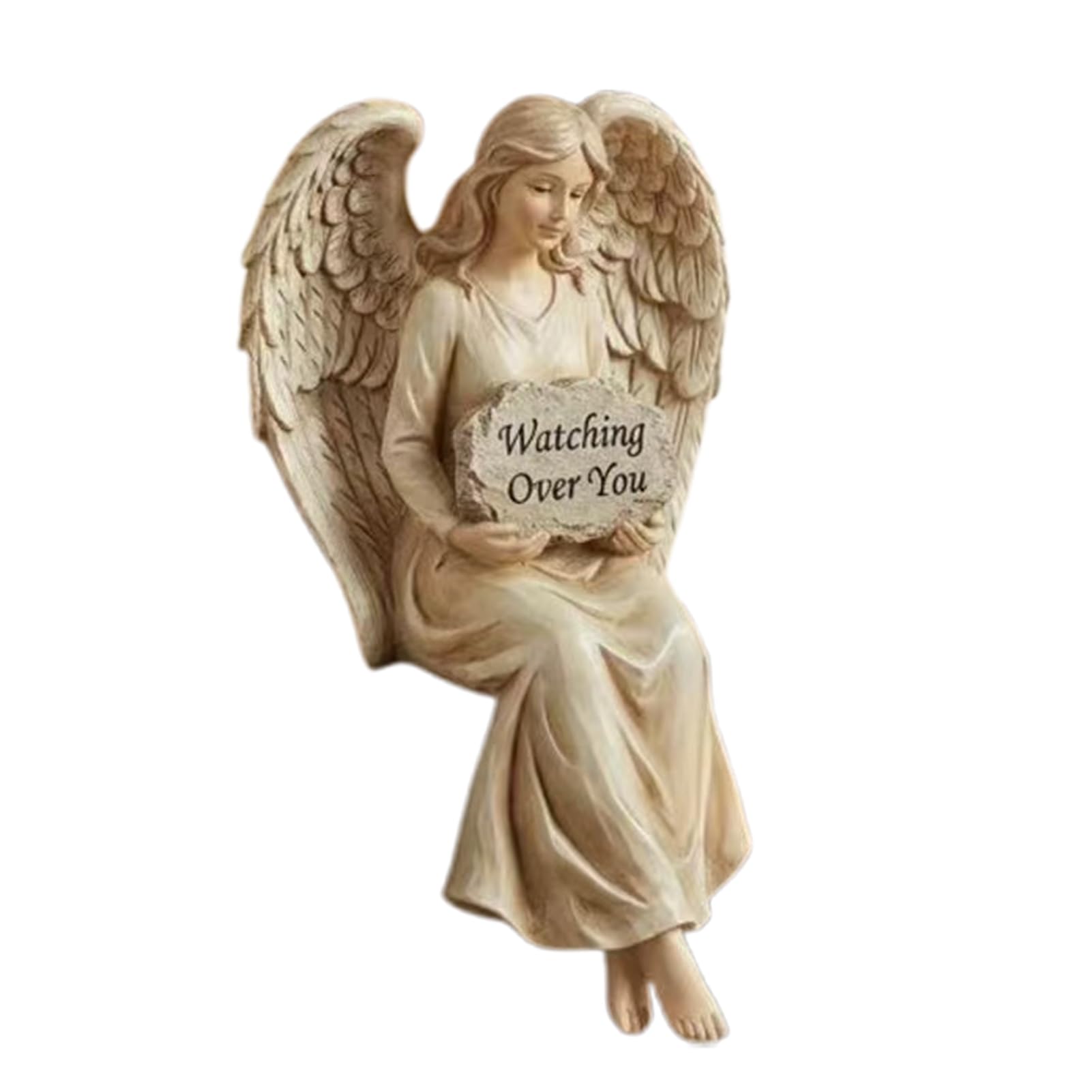 Glifora Guardian Angel Shelf Sitter - Watching Over You Angel Figurine, Hand-Painted Sitting Angel Resin Statue Sculpture for Home Office Decoration