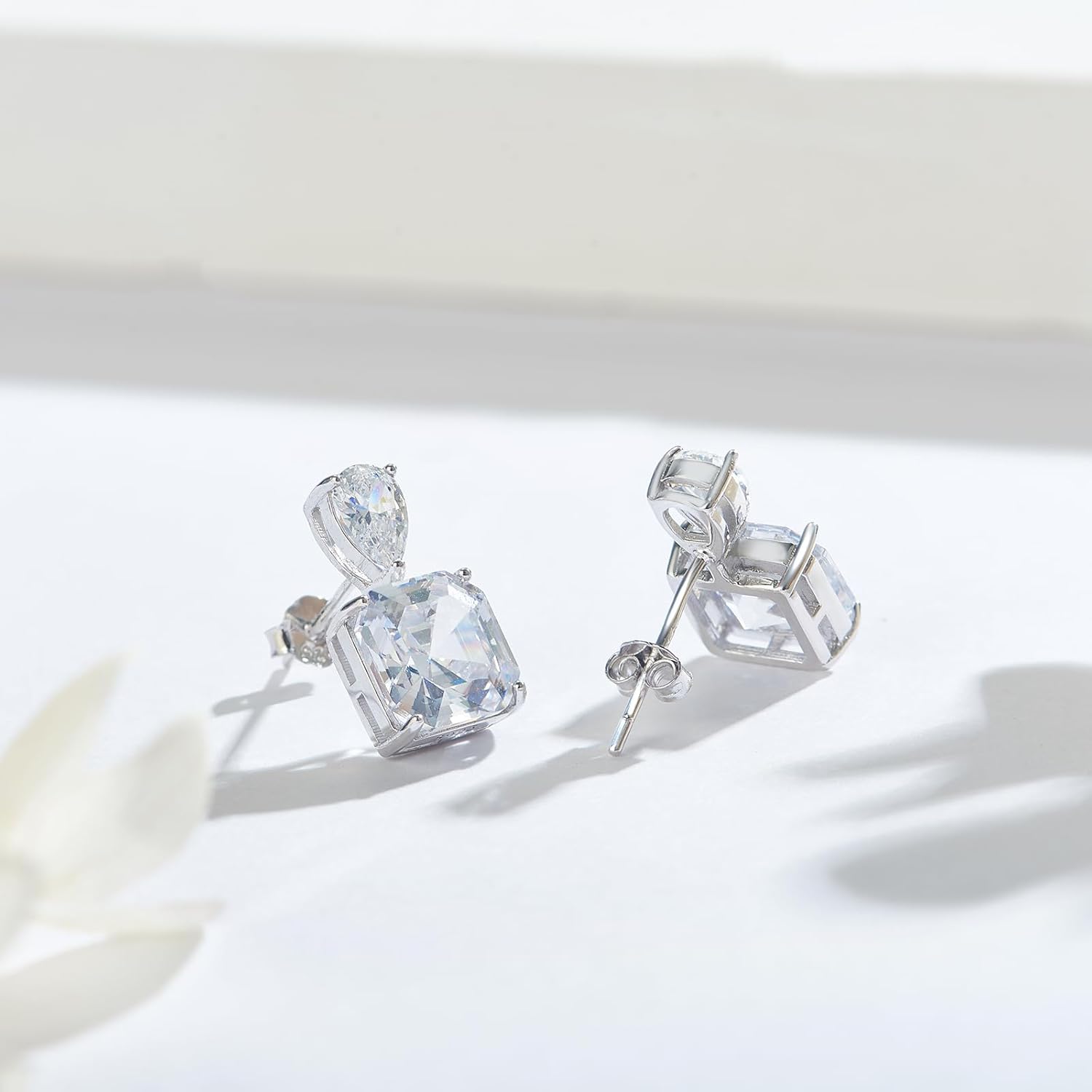 Sterling Silver Dangle Earrings for Women, Pear/Princess Cut Lab Simulation Diamond 5A Cubic Zirconia Dangle Drop Earrings Hypoallergenic Jewerly Gifts