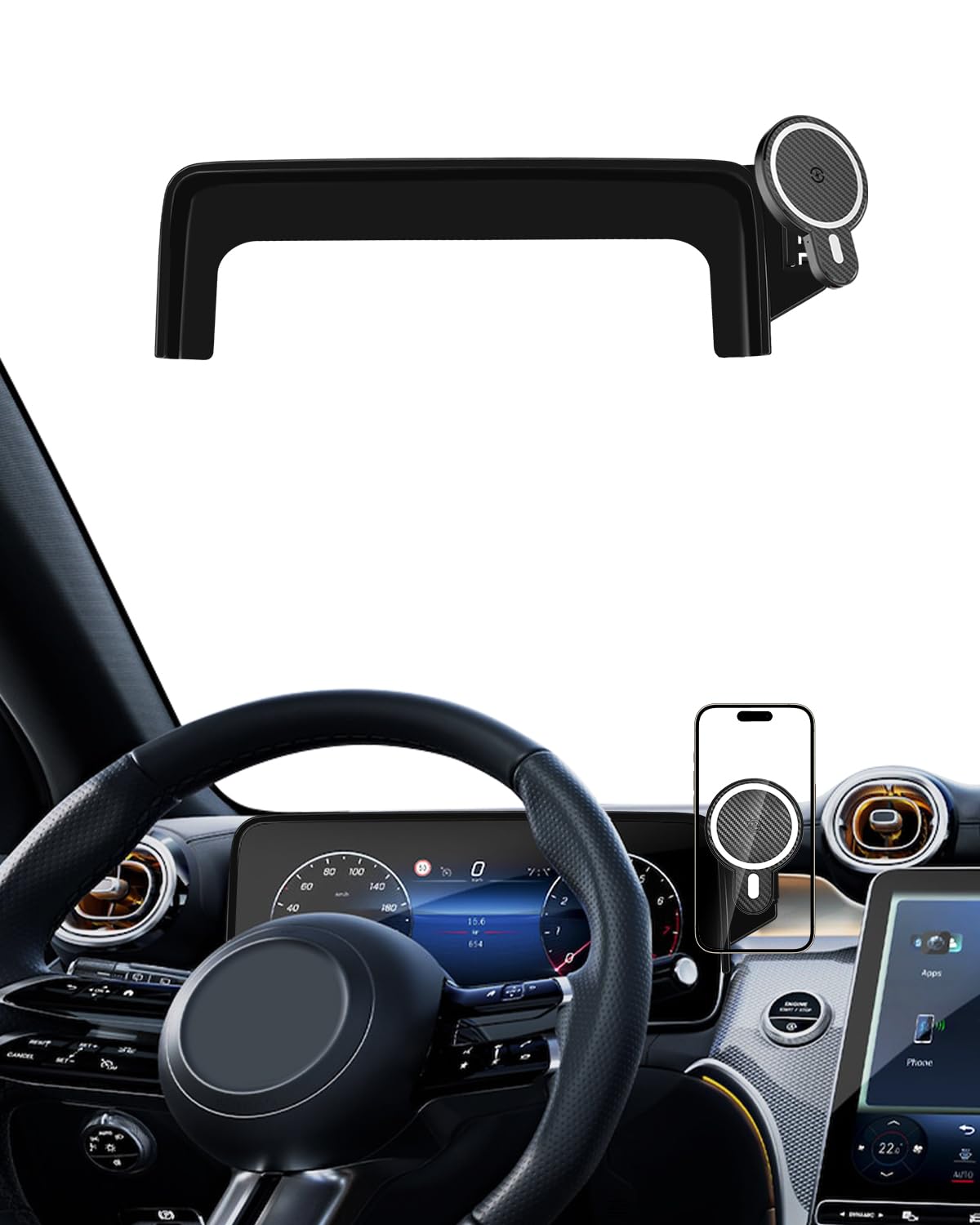 PZK Soporte de teléfono de coche para Mercedes Benz GLC 2023-2025 2026 / 2022-2025 2026, accesorios de clase C, clip fijo de 12.3 pulgadas, soporte magnético para teléfono de coche, cargador