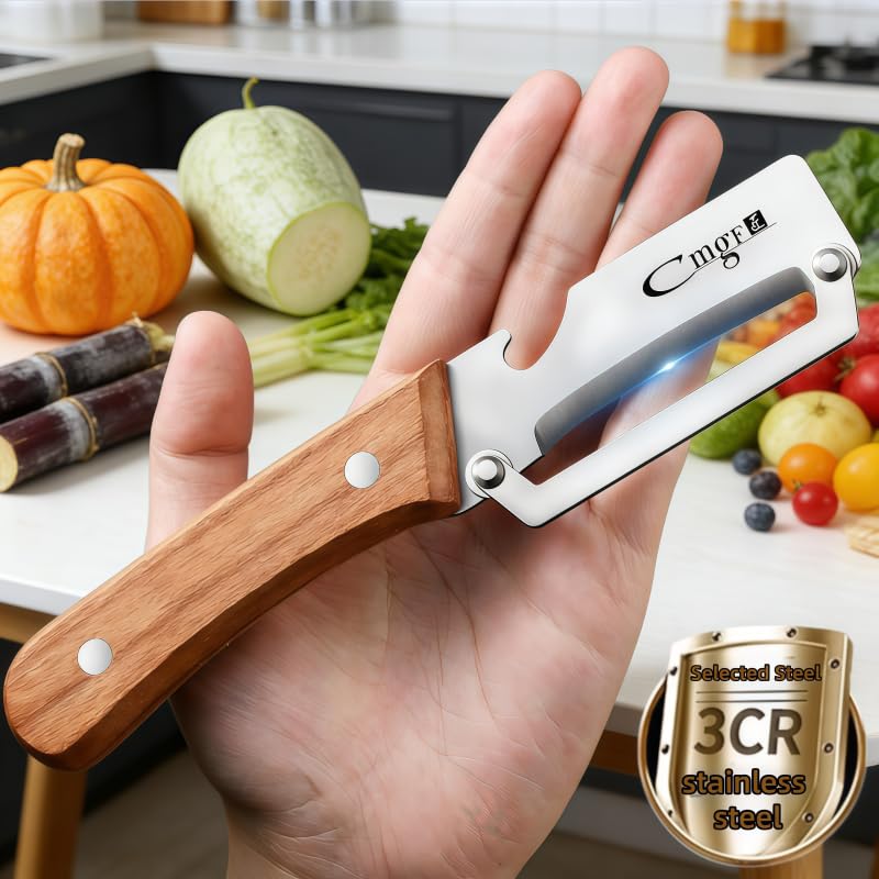 Image of Multi-Functional Premium Vegetable Peeler,Suitable for Fruits,potatoes, Sugar Cane, Pumpkin,carrot peeler,stainless steel Wooden handle peeler Kitcheng tool With bottle opener (1Pcs)