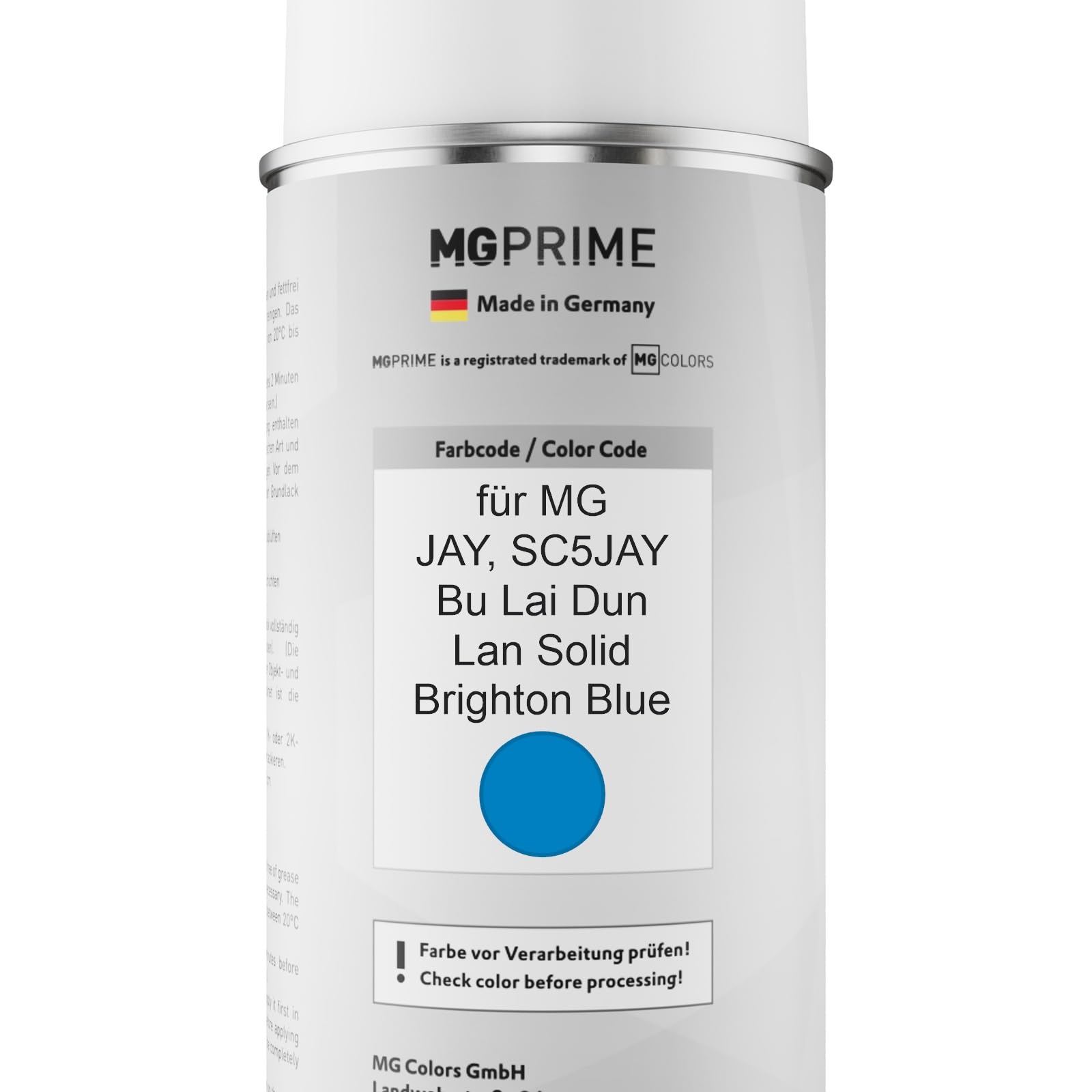 MG PRIME Peinture voiture Bombes aérosols pour MG JAY / SC5JAY Bu Lai Dun Lan Solid/Brighton Blue Peinture de base vernis clair aérosol 400ml