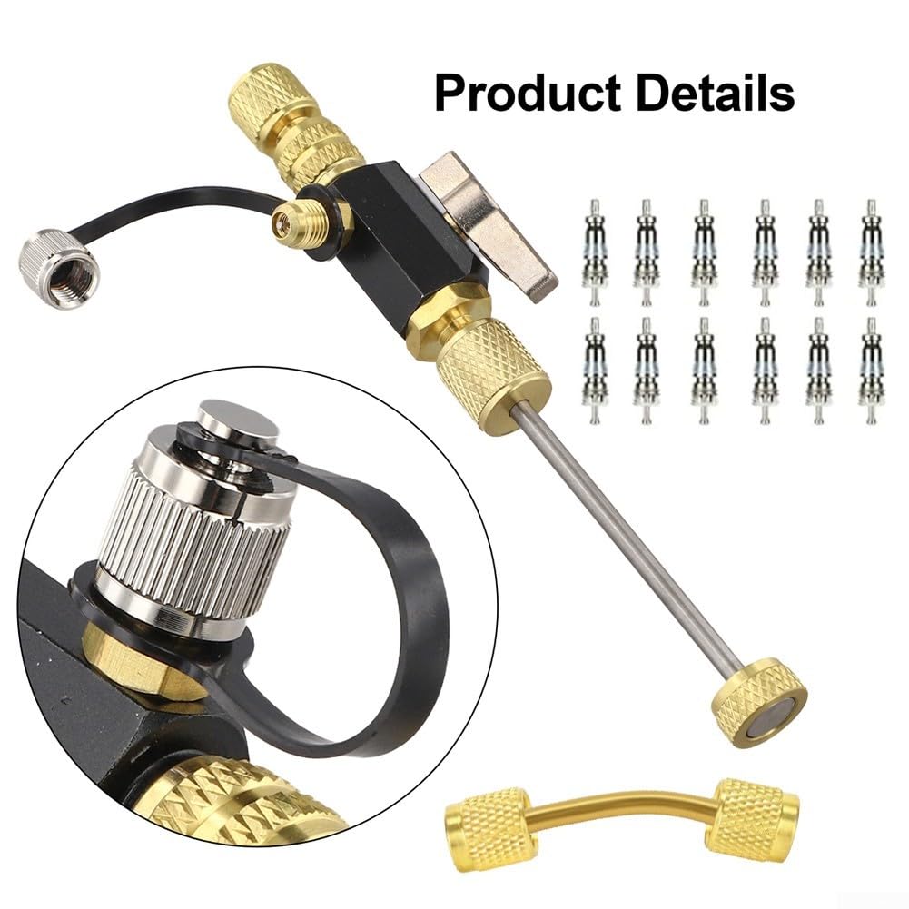 Estrattore professionale per valvole per sistemi HVAC con raccordi da 1/4" e 5/16" e 12 nuclei valvola compatibile con R410A R22 R12 R407C R404A R32