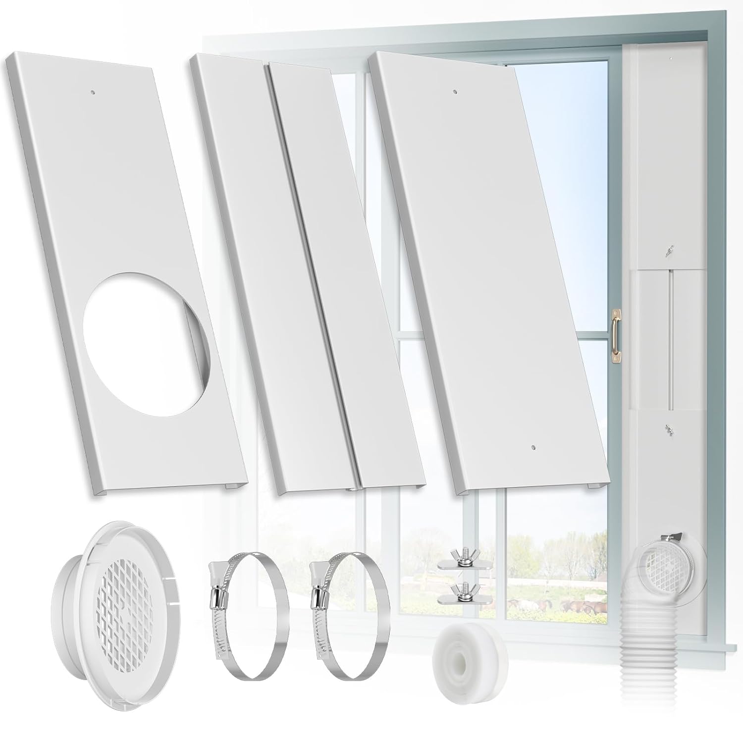 HOXHA Window Duct Kit Dryer Window Vent Kit for 4 Ducting Dryer Vent Hose Sliding Window Vent Kit